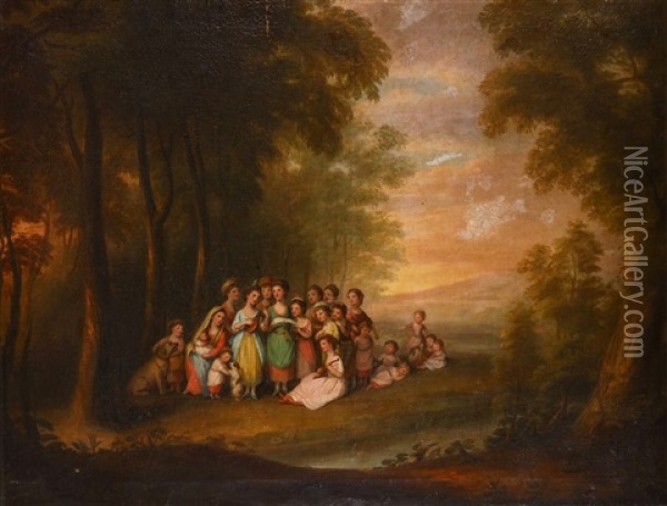 Children Singing In A Wooded Clearing Oil Painting - Maria Spilsbury