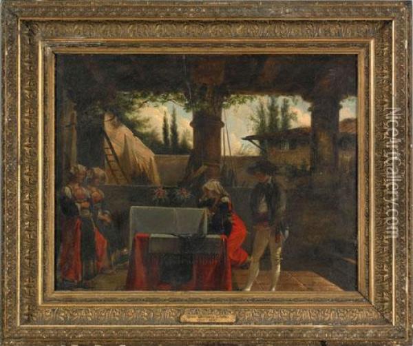 Interior Court Scene With Figures Oil Painting - Wolfgang-Adam Toepffer