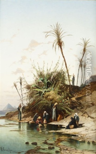 Porteuses D'eau, Pres Des Pyramides De Guizeh Oil Painting - Hermann David Salomon Corrodi