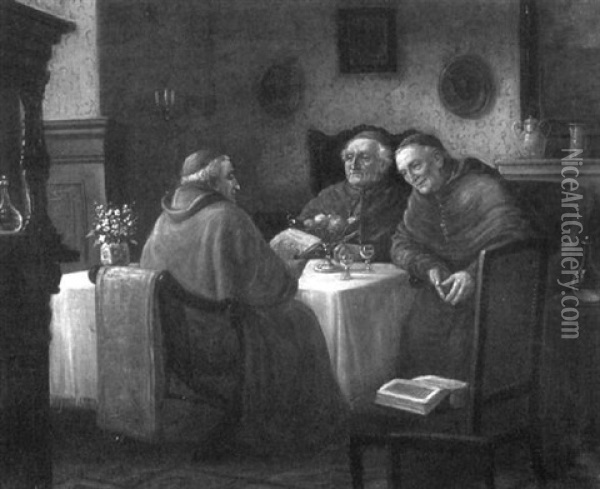 A Discussion Among The Cardinals Oil Painting - Rudolf Klingsboegl