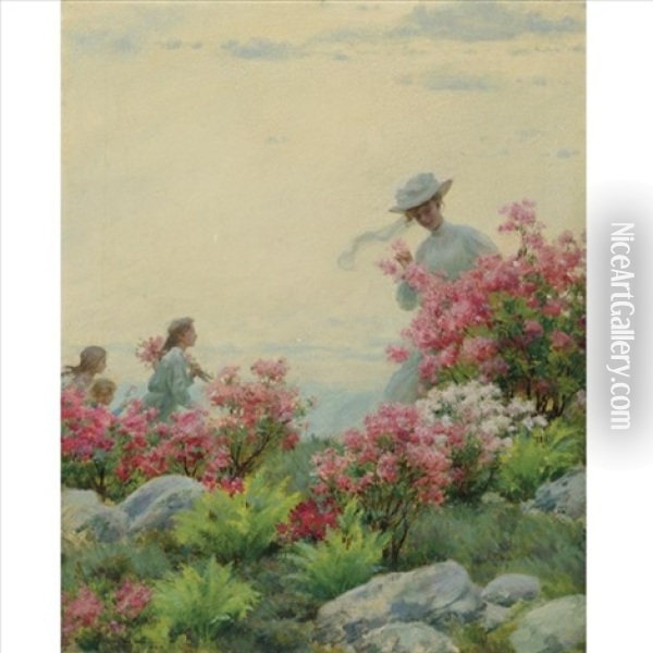 Among The Wild Azaleas Oil Painting - Charles Courtney Curran