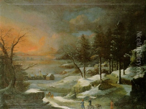 Winterlandschaft Mit Wandernen Barenfuhrern Oil Painting - Peter Von Bemmel