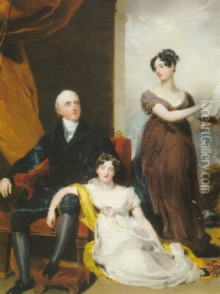 Portrait Of Charles Binny With His Daughters Oil Painting - Thomas Lawrence