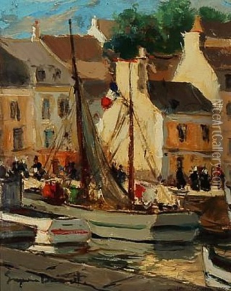 Summer Day In South European Harbour Oil Painting - Eugenio Alvarez Dumont