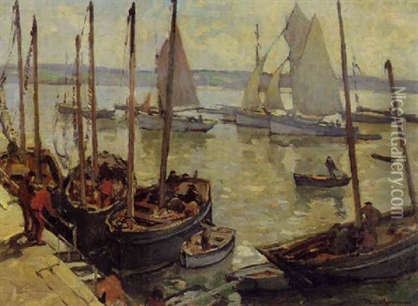 Bateaux De Peche A Quai Oil Painting - Paul Bernard Morchain