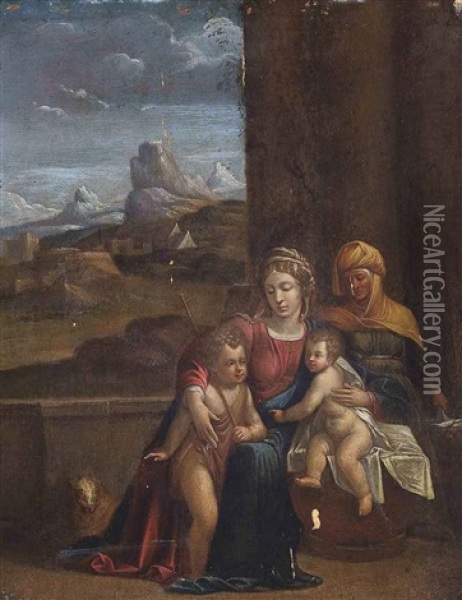 The Virgin And Child With Saint Anne And The Infant Saint John The Baptist Oil Painting - Benvenuto Tisi da Garofalo