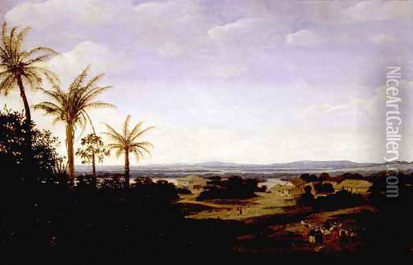 Brazilian Landscape Showing Portuguese Residence, Church, Casa Granda and River Varzea Oil Painting - Frans Jansz. Post