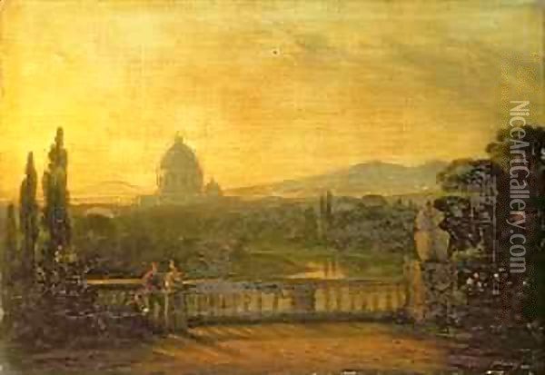 View of St.Peter's, Rome from the terrace of a villa Oil Painting - Sir George Howland Beaumont