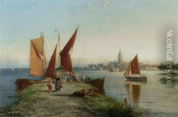 Schiedam On The Scheldt, Holland Oil Painting - William Raymond Dommersen