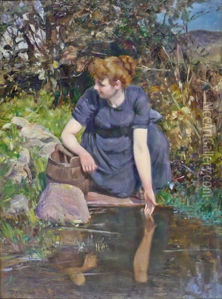 'nellie By The River's Edge'. Oil Painting - Robert Crawford