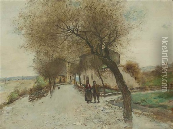 Promeneurs A La Sortie Du Village Oil Painting - Jean Francois Raffaelli