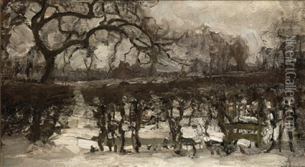 Landscape With Apple Tree At Left: Winter Landscape Oil Painting - Piet Mondrian