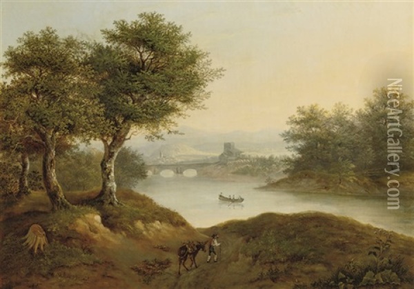 A River Landscape With A Traveller Oil Painting - Constantin Von Kugelgen