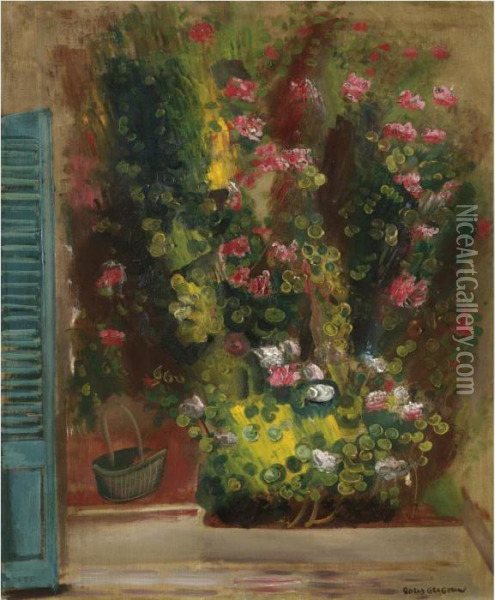 Flowers On The Window Ledge Oil Painting - Boris Dimitrevich Grigoriev