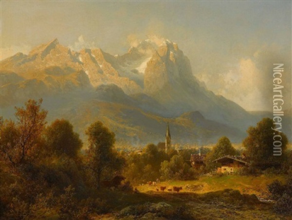 Partenkirchen Mit Zugspitze Oil Painting - Julius Lange