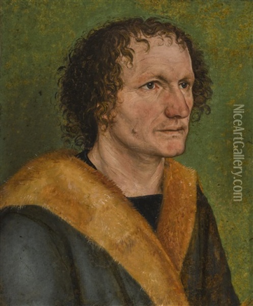 Portrait Of A Man Against A Green Background Oil Painting - Albrecht Duerer