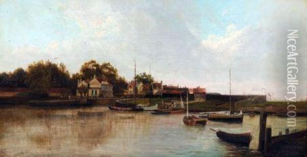 Thought To Be Lake Lothing, Lowestoft Oil Painting - A.H. Vickers