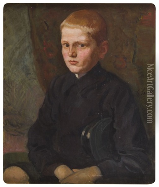 Portrait Of The Warsaw High School Student Oil Painting - Stanislaw Lentz