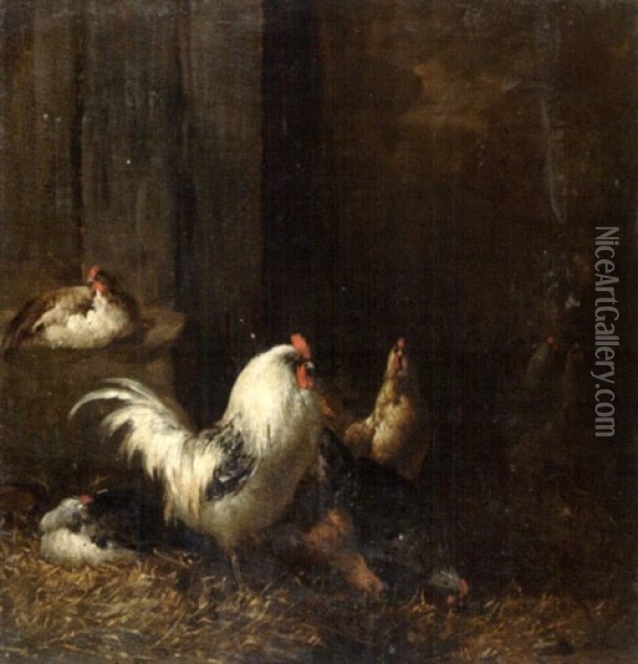 Coqs Et Poules Oil Painting - Michel Eudes de l' Hay