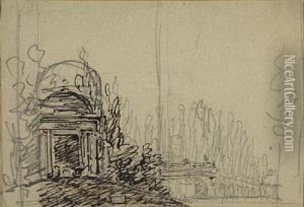 Study Of A Garden With A Cupola And Loggia Oil Painting - Josef Platzer