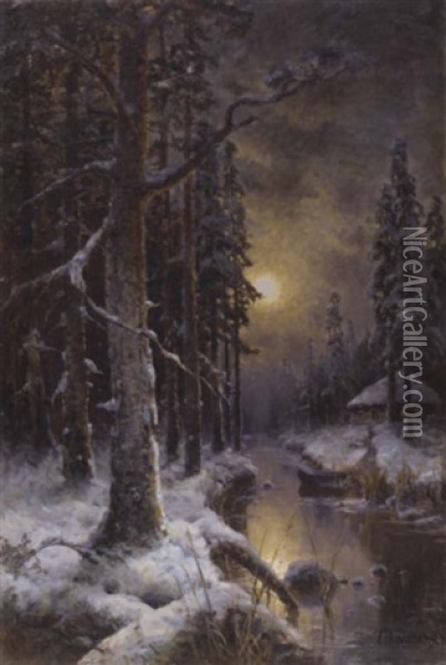 The Forest, Winter Oil Painting - Yuliy Yulevich (Julius) Klever