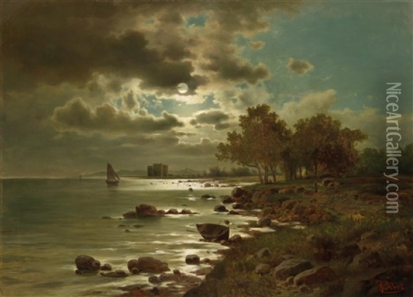 Mondnacht Uber Der Ile Saint-honorat Oil Painting - Anton Pickert