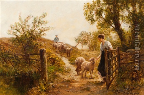 Shepherds And Sheep Oil Painting - Ernest Walbourn
