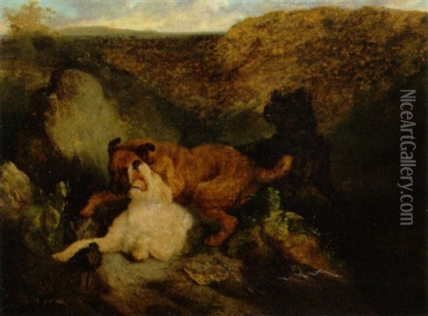 Hunde I Kamp Om Byttet Oil Painting - Charles Hancock