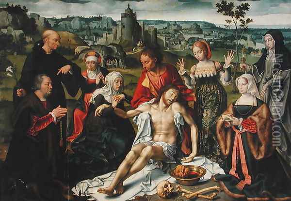 The Lamentation of Christ, central panel from an altarpiece Oil Painting - Joos Van Cleve