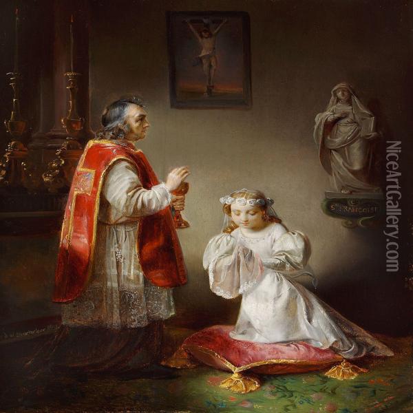 The First Communion Oil Painting - Ferdinand De Braekeleer Jr.