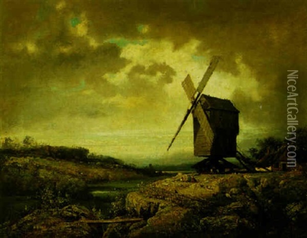 The Windmill Oil Painting - Charles Felix Edouard Deshayes