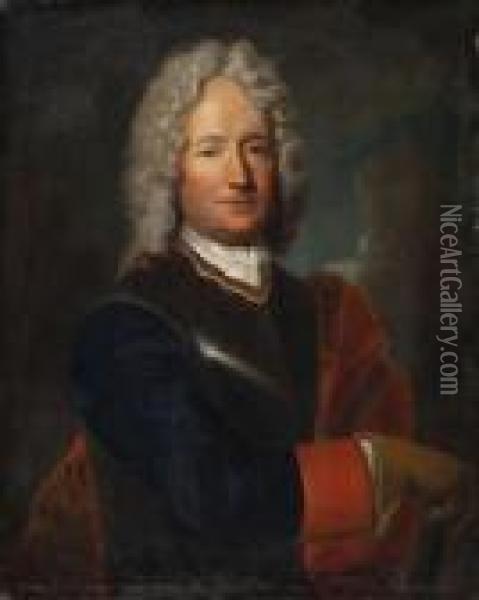 Bildnis Einesregimentschefs, Wohl Johann Quirin Von Forcade Oil Painting - Antoine Pesne