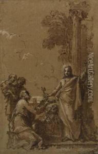 Christ Giving The Keys To St. Peter Oil Painting - Giuseppe Passeri