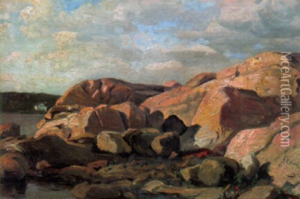 Aurinkoiset Rantakalliot Oil Painting - Berndt Adolf Lindholm