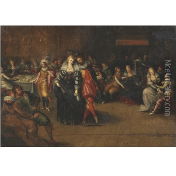 A Banquet Scene Oil Painting - Louis de Caullery