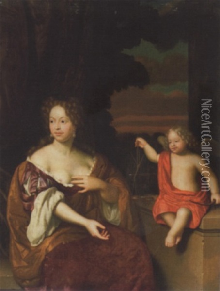 Portrait D'une Dame Avec Cupidon Oil Painting - Johannes (Jan) Tielius