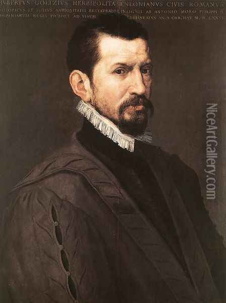 Portrait of Hubert Goltzius 1574 Oil Painting - Anthonis Mor Van Dashorst