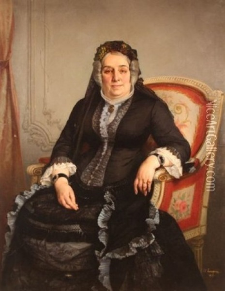 Portrait De Madame Richou Oil Painting - Jules Eugene Lenepveu