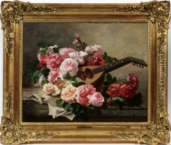 Still Life Of Roses Oil Painting - Georges Jeannin