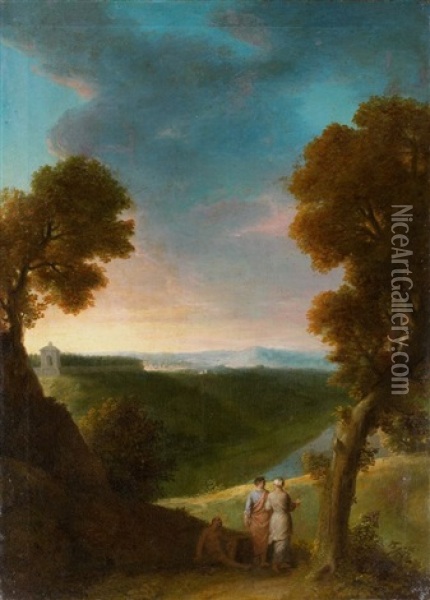 Promeneurs Dans Un Paysage Vallonne Oil Painting - Henri-Antoine de Favanne