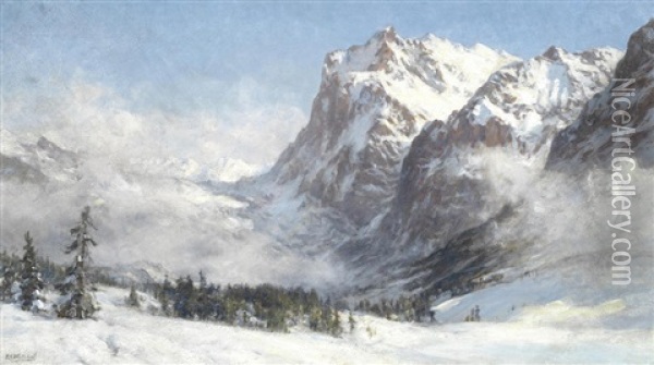 A View Of Wetterhorn Oil Painting - Sir Ernest Albert Waterlow