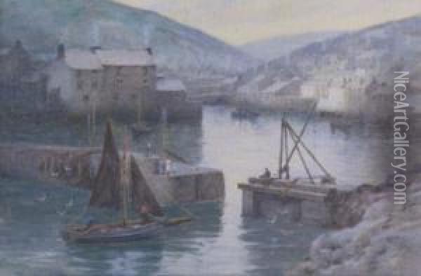 Polperro Oil Painting - Herbert E. Butler