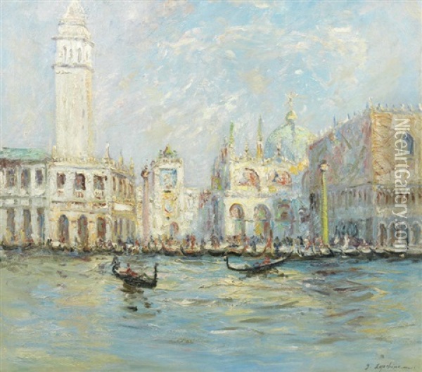 View Of Piazza San Marco And Palazzo Ducale Oil Painting - Georgi Alexandrovich Lapchine
