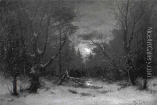 Winterliche Waldlandschaft Bei Mondschein Oil Painting - Heinrich Gogarten