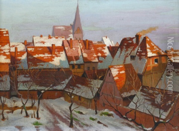 Nordostdeutsches Stadtchen An Einem Klaren Wintertag Oil Painting - Walter Moras