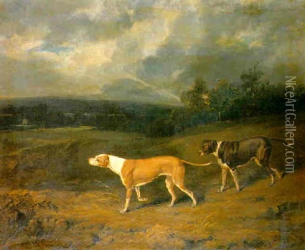 Hunting Dogs In A Landscape Oil Painting - William Smith