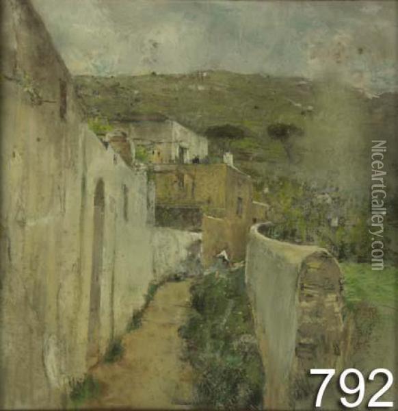 Scorcio Di Paese. Oil Painting - Giuseppe Casciaro