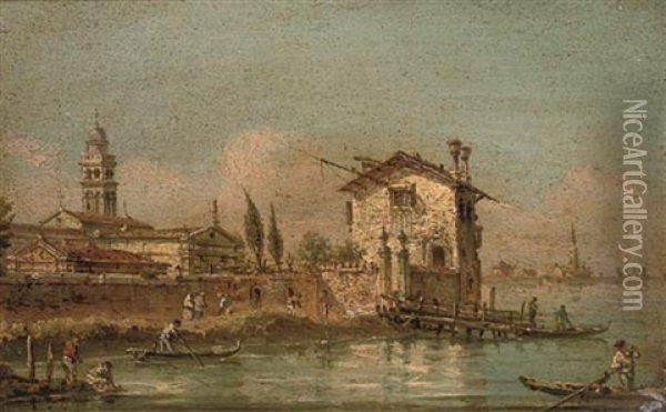 San Michele, With Venice In The Background Oil Painting - Giovanni Grubas