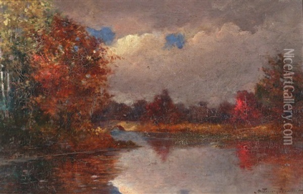 Autumn Landscape With A River Oil Painting - Arthur Cumming