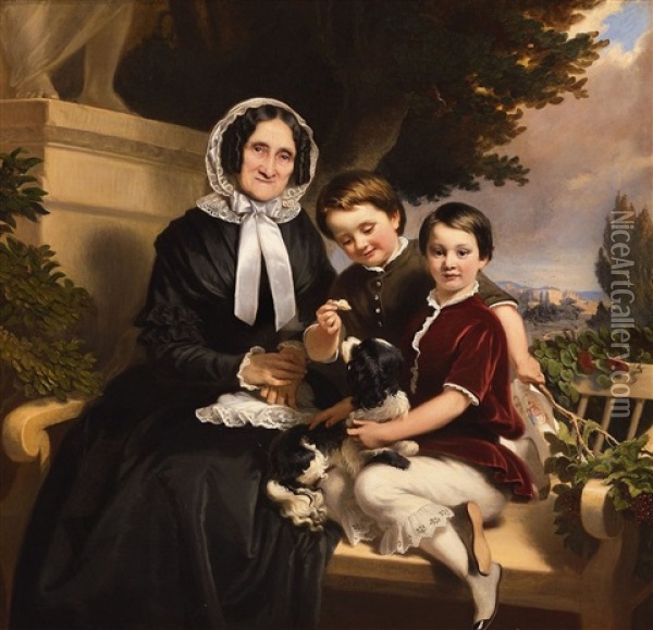 Die Grosmutter Und Ihre Enkel Oil Painting - Constantin Mueller